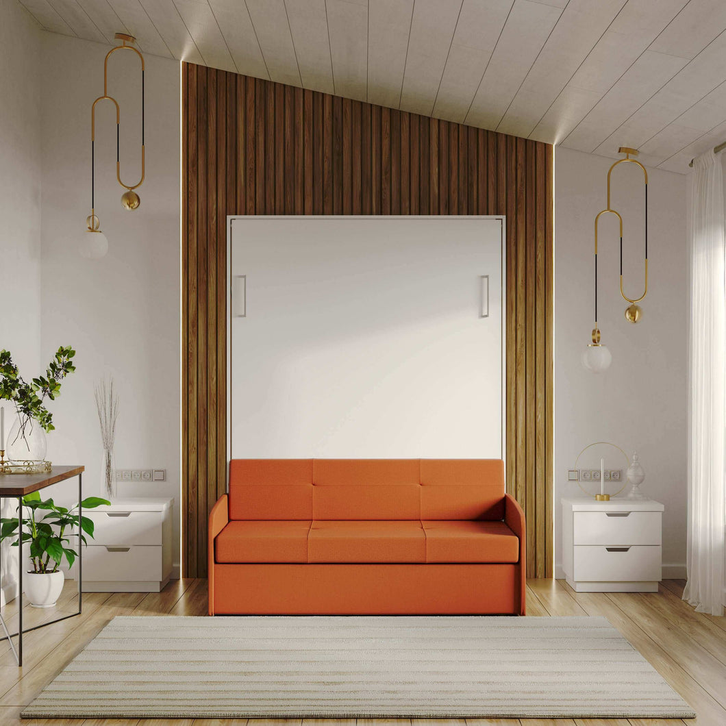 Milano Orange - White Murphy Bed with Sofa