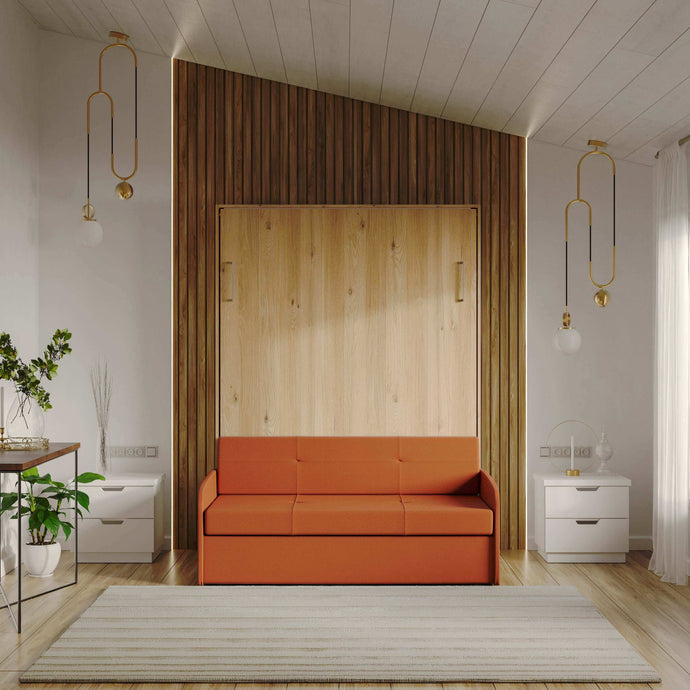 Milano Orange - Light Oak Murphy Bed with Sofa