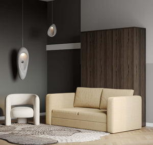 brown murphy bed with sofa