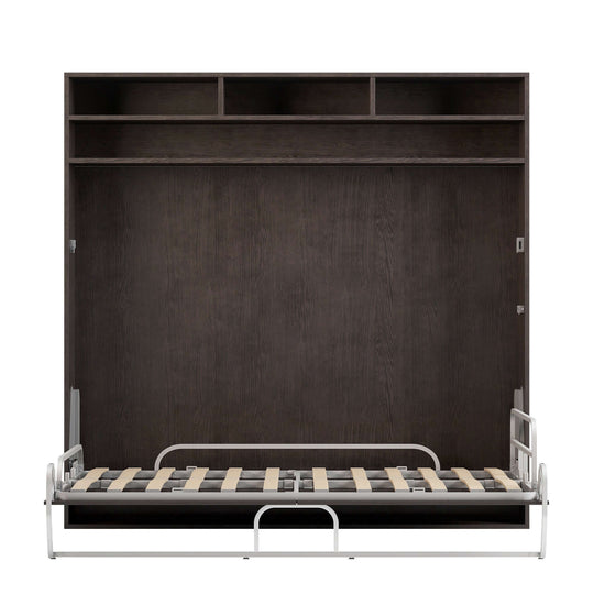 Element - Dark Brown Oak Horizontal Murphy Bed with Shelves