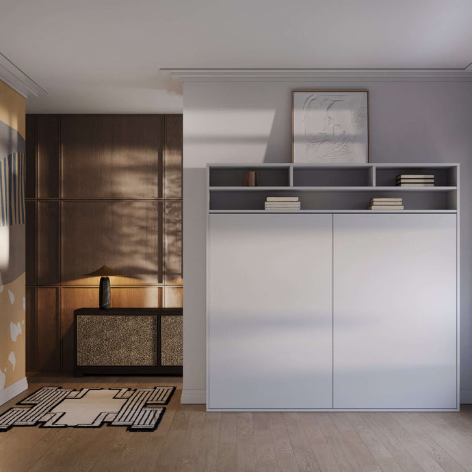 Element - White Horizontal Murphy Bed with Shelves
