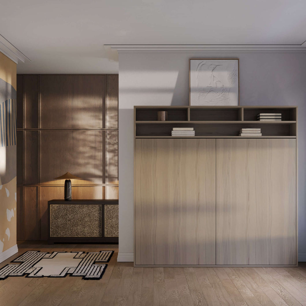 Element - Light Oak Horizontal Murphy Bed with Shelves