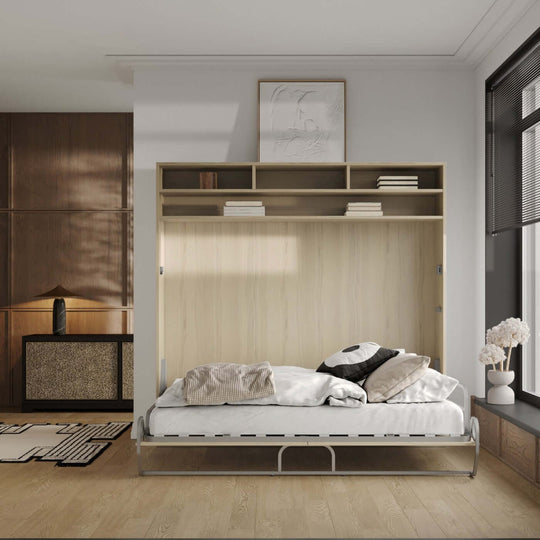 Element - Light Oak Horizontal Murphy Bed with Shelves